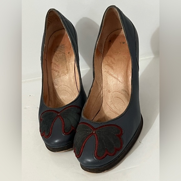 Ted Baker | Blue All Leather with Suede Bow Detail on Toes - Size 7 - Picture 4 of 13